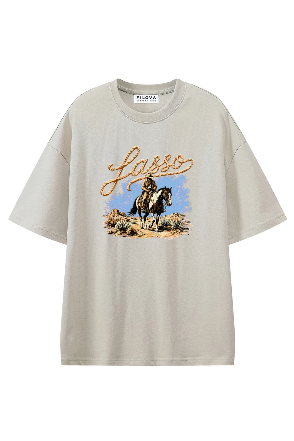 Lasso Run Rider Apricot graphic T-shirt, front view