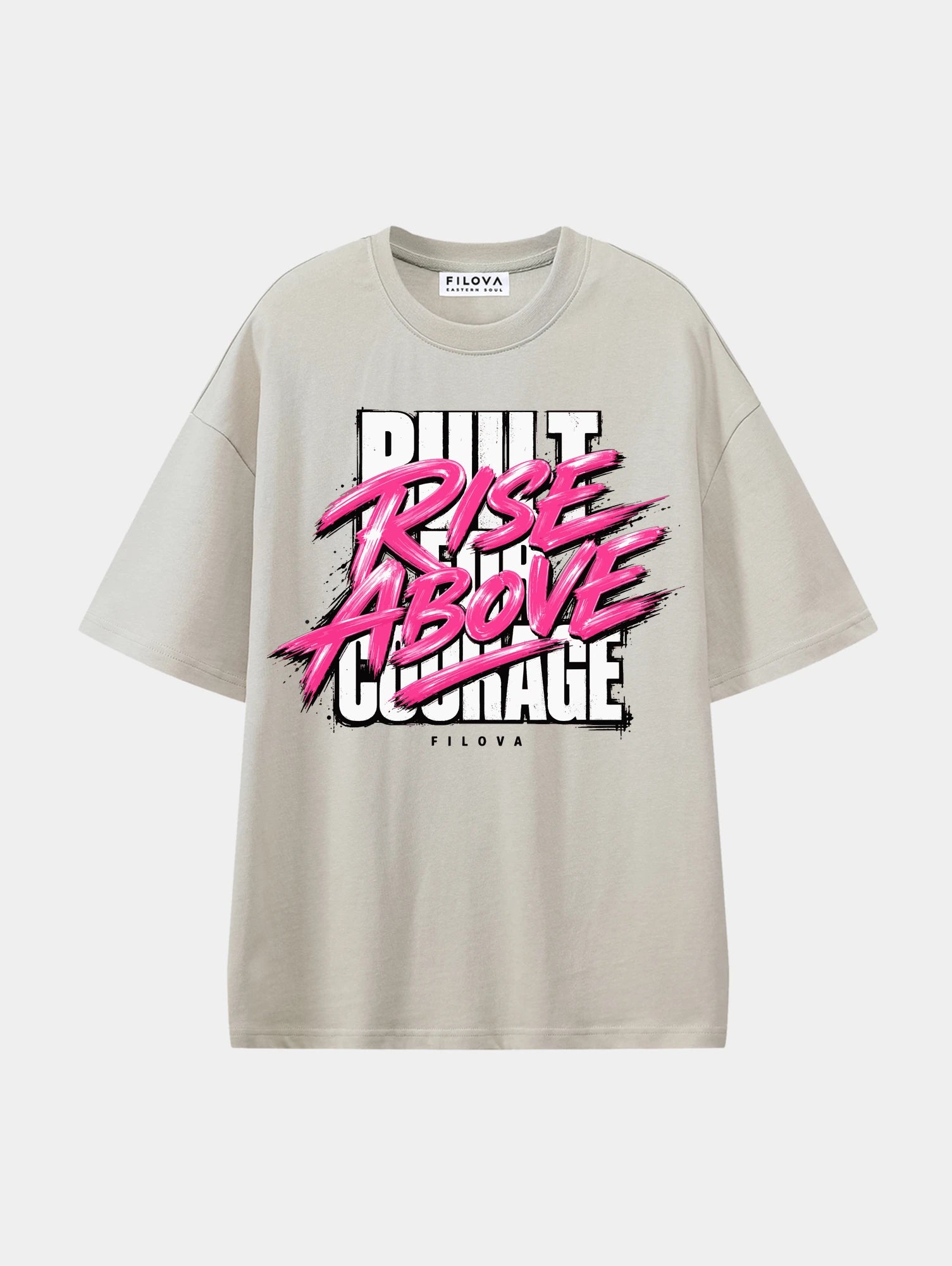 Rise Above Courage Apricot graphic T-shirt, front view