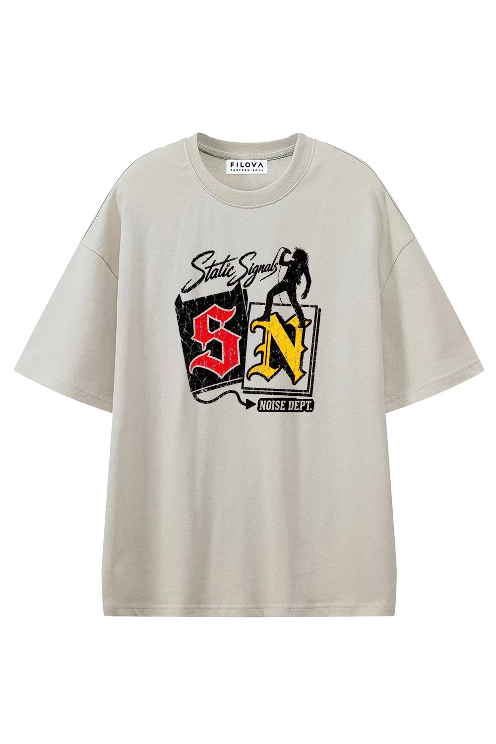 Static Signal Apricot graphic T-shirt, front view