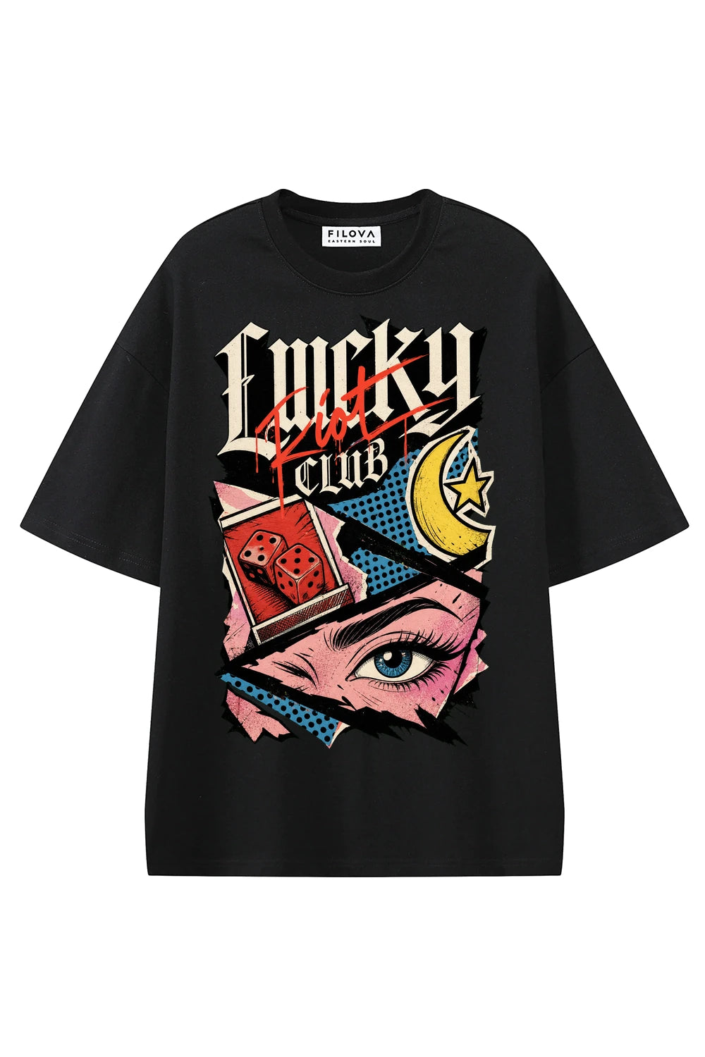 Lucky Riot Club Black graphic T-shirt, front view