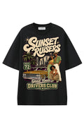 Sunset Cruisers Club Black graphic T-shirt, front view