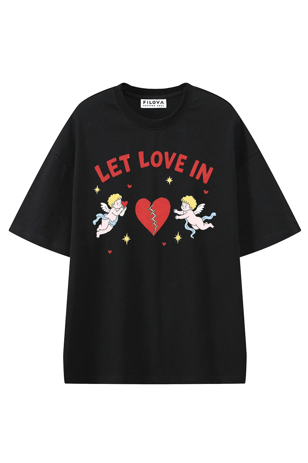 Let Love In Black graphic T-shirt, front view