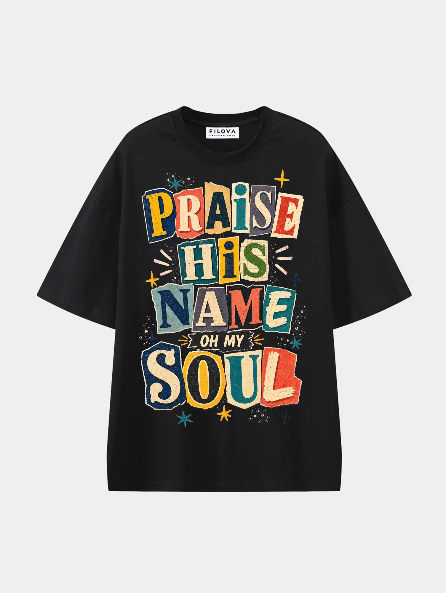 Praise His Name Soul Black graphic T-shirt, front view