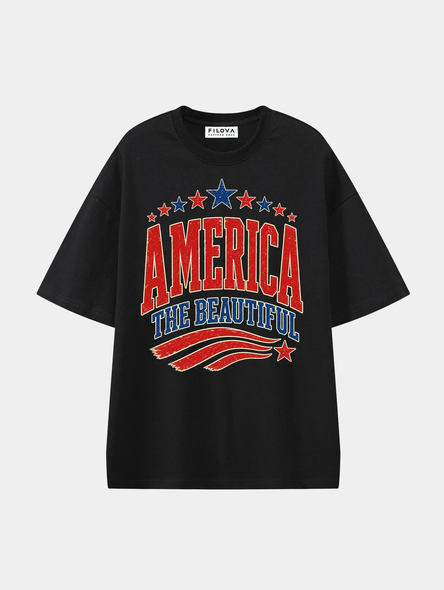 America The Beautiful Black graphic T-shirt, front view