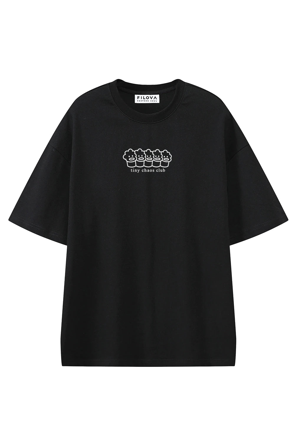 Tiny Chaos Club Black graphic T-shirt, front view