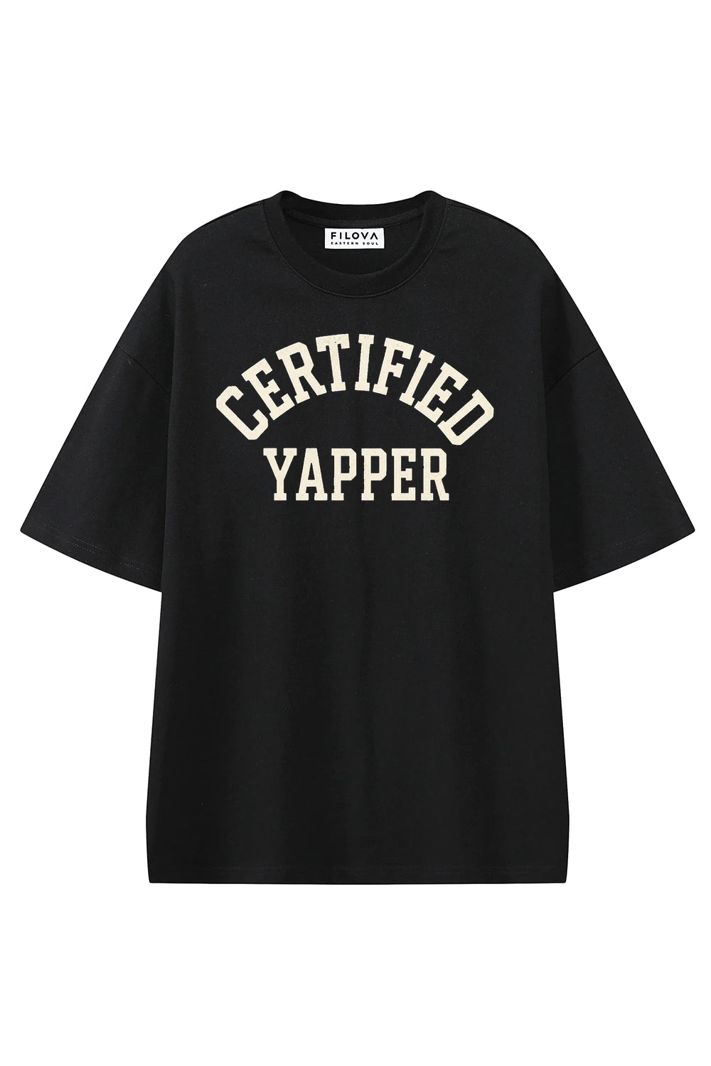Certified Yapper Black graphic T-shirt, front view