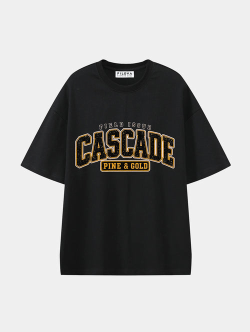 Cascade Pine Gold Black graphic T-shirt, front view