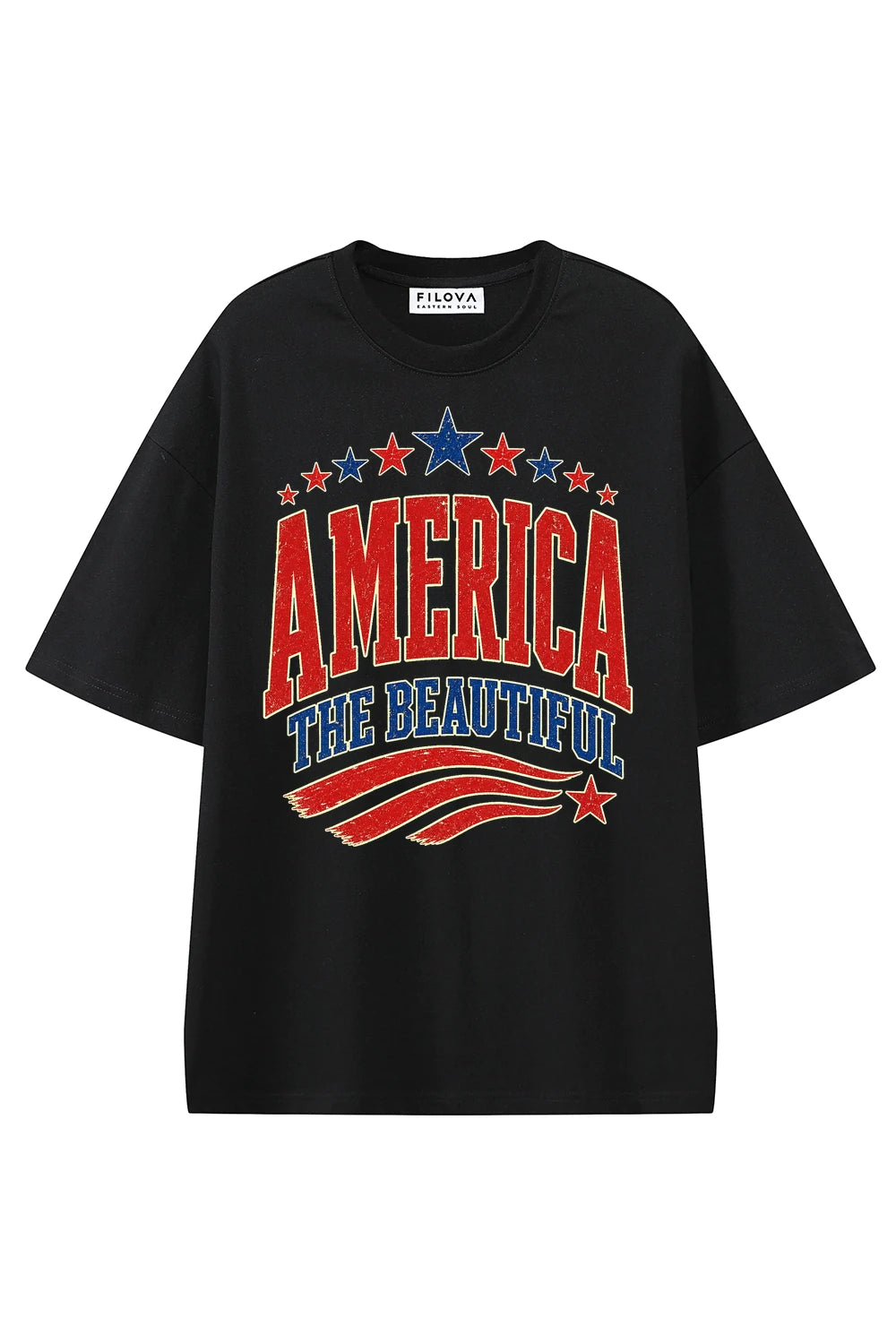 America The Beautiful Black graphic T-shirt, front view