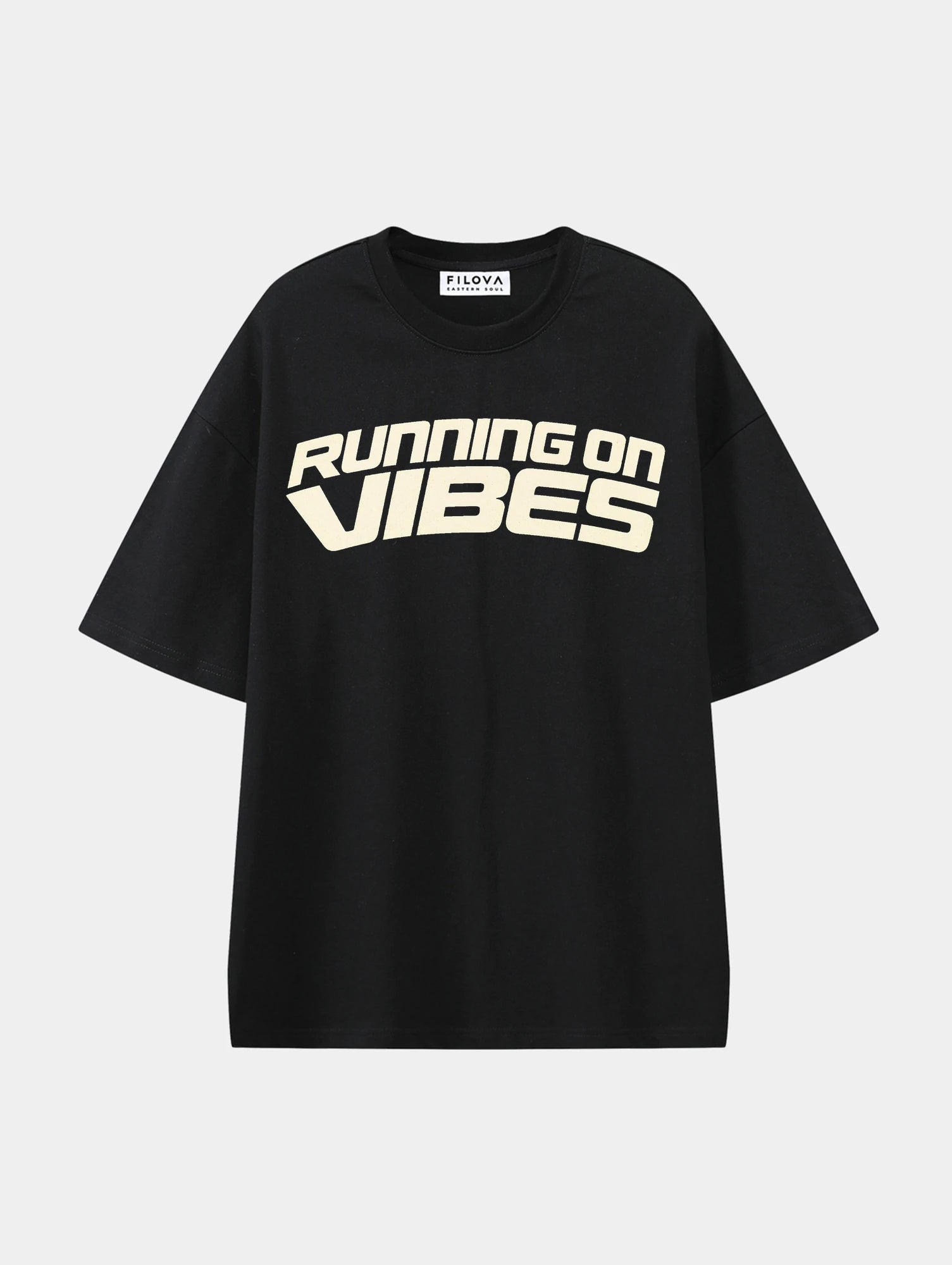 Running On Vibes Black graphic T-shirt, front view