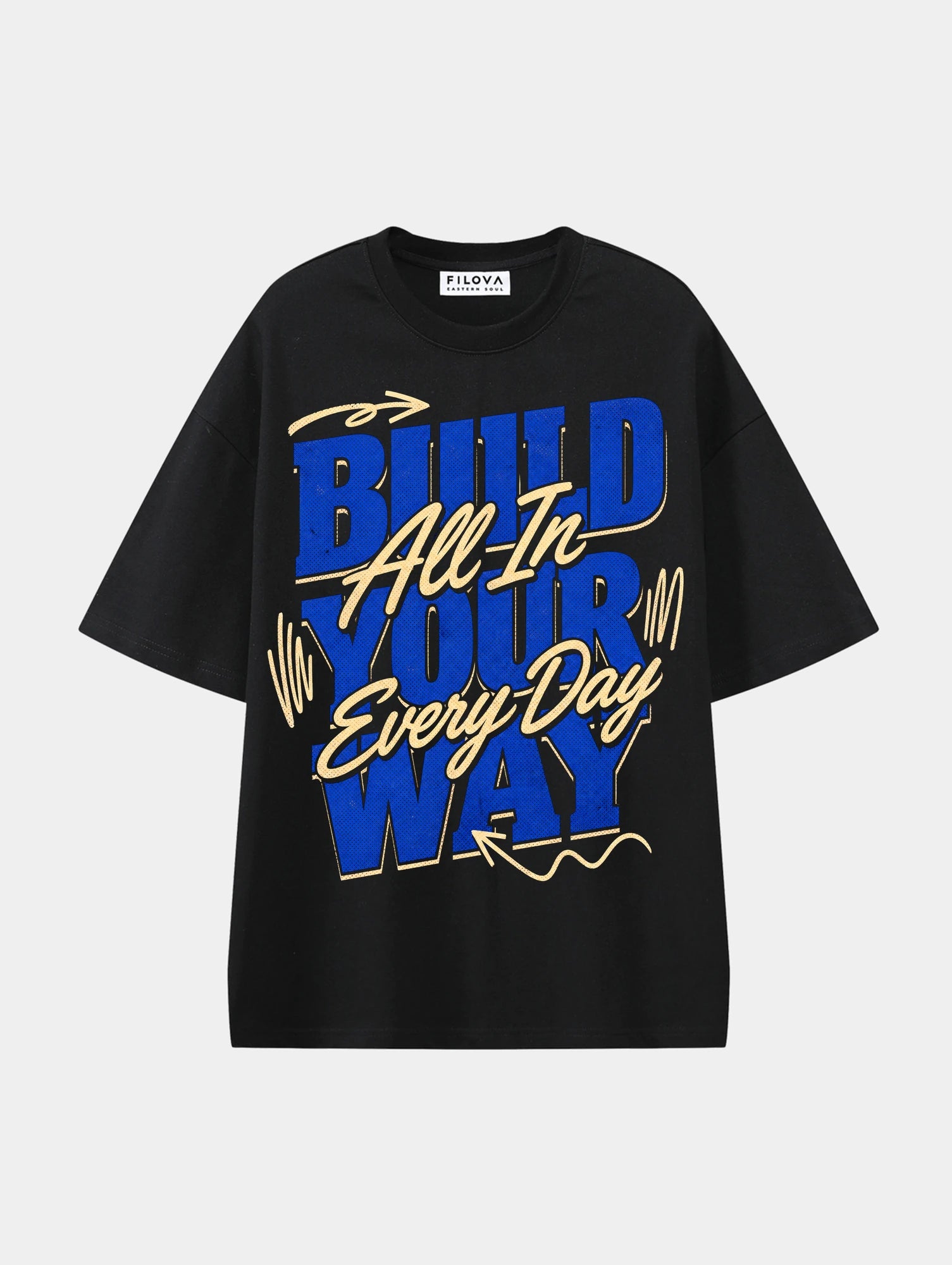 Build Your Way - All In Every Day Black graphic T-shirt, front view