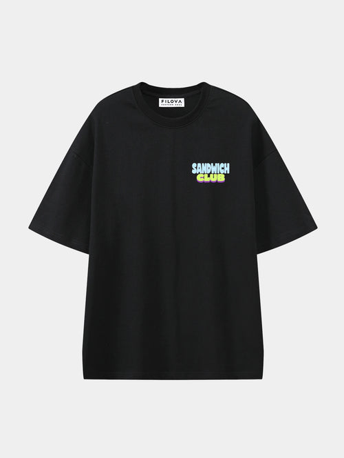 After Hours Sandwich Club Black graphic T-shirt, front view