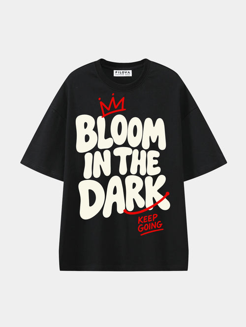 Bloom In The Dark Black graphic T-shirt, front view