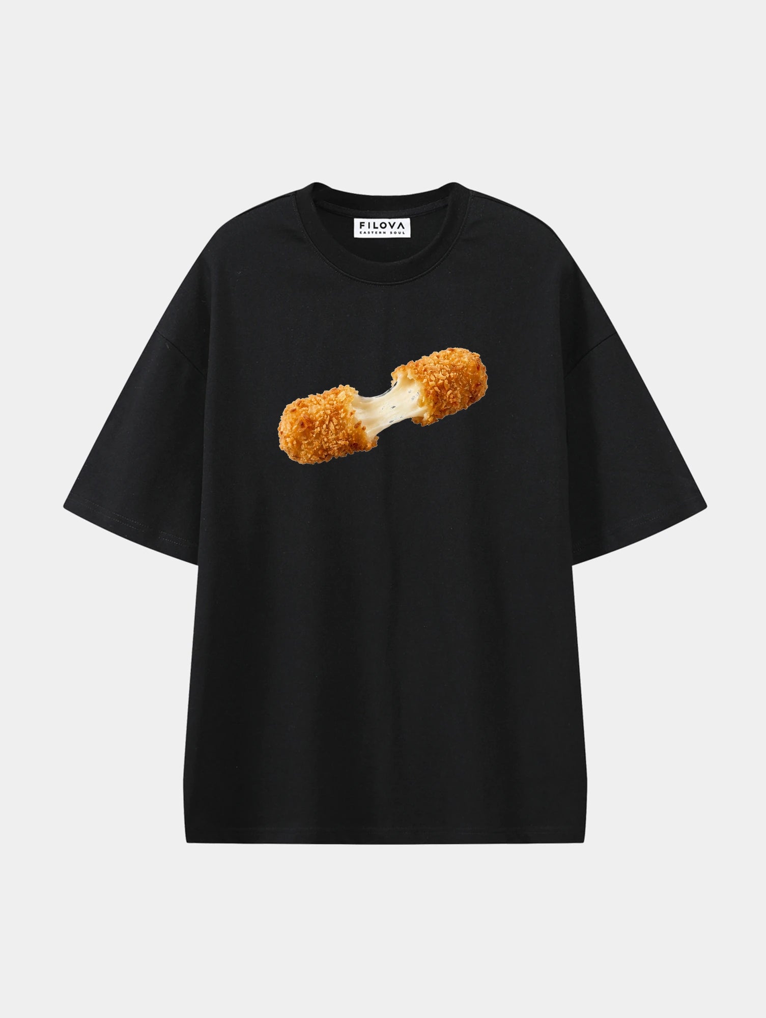 Fried Cheese Black graphic T-shirt, front view