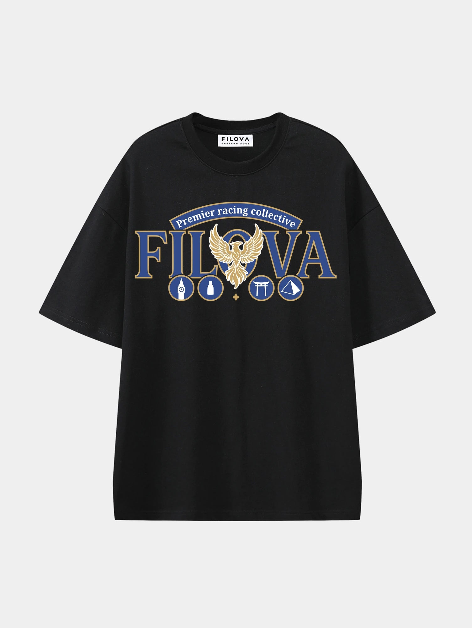 Premier Racing Collective Black graphic T-shirt, front view