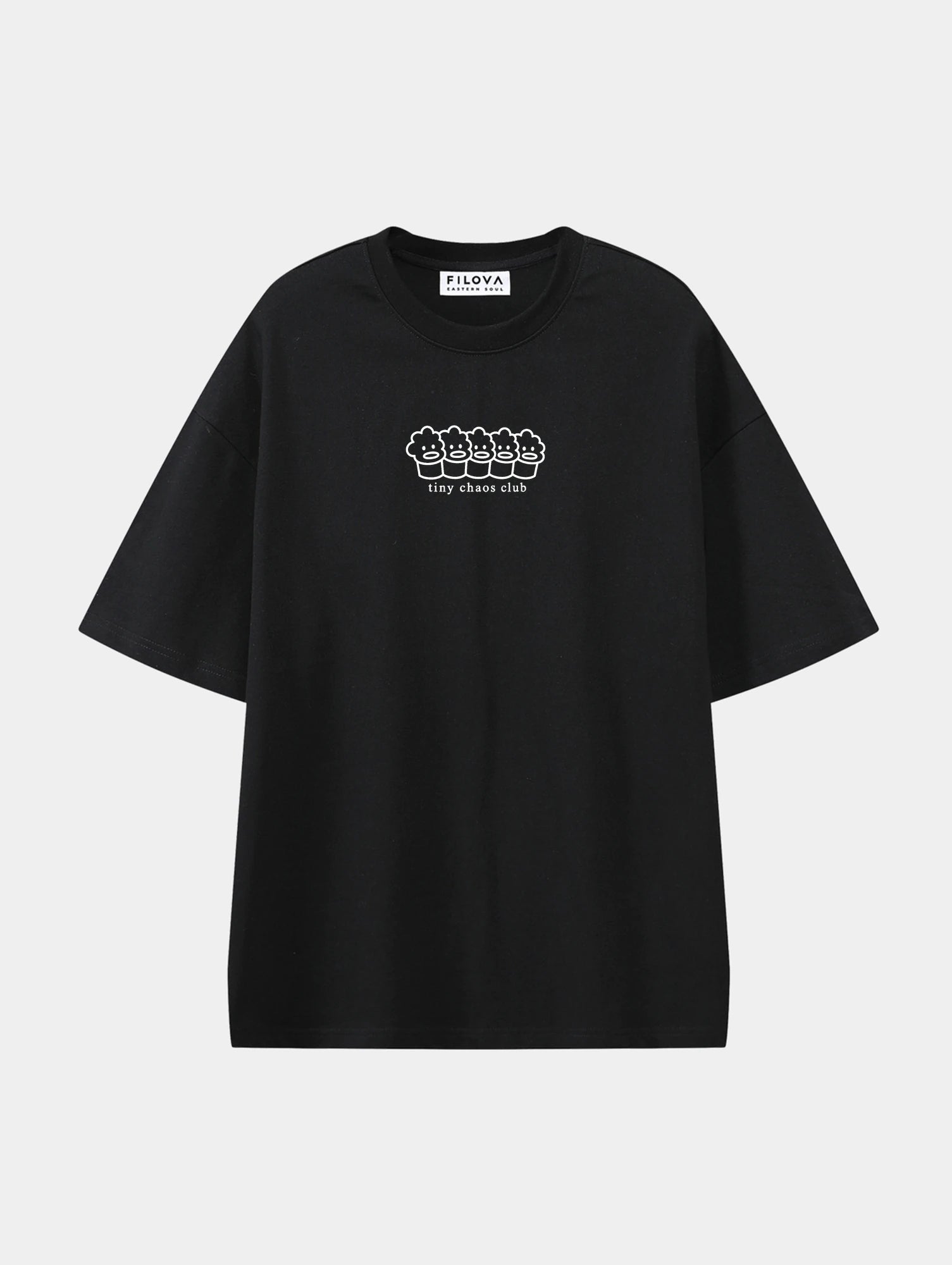 Tiny Chaos Club Black graphic T-shirt, front view
