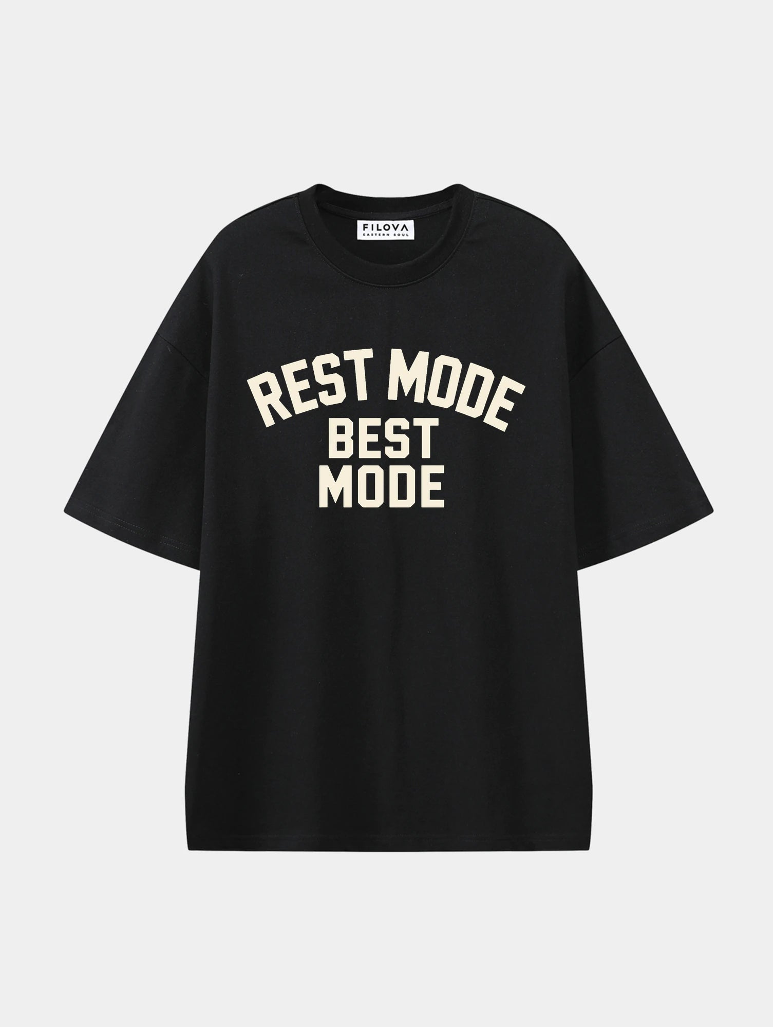 Rest Mode Best Mode Black graphic T-shirt, front view