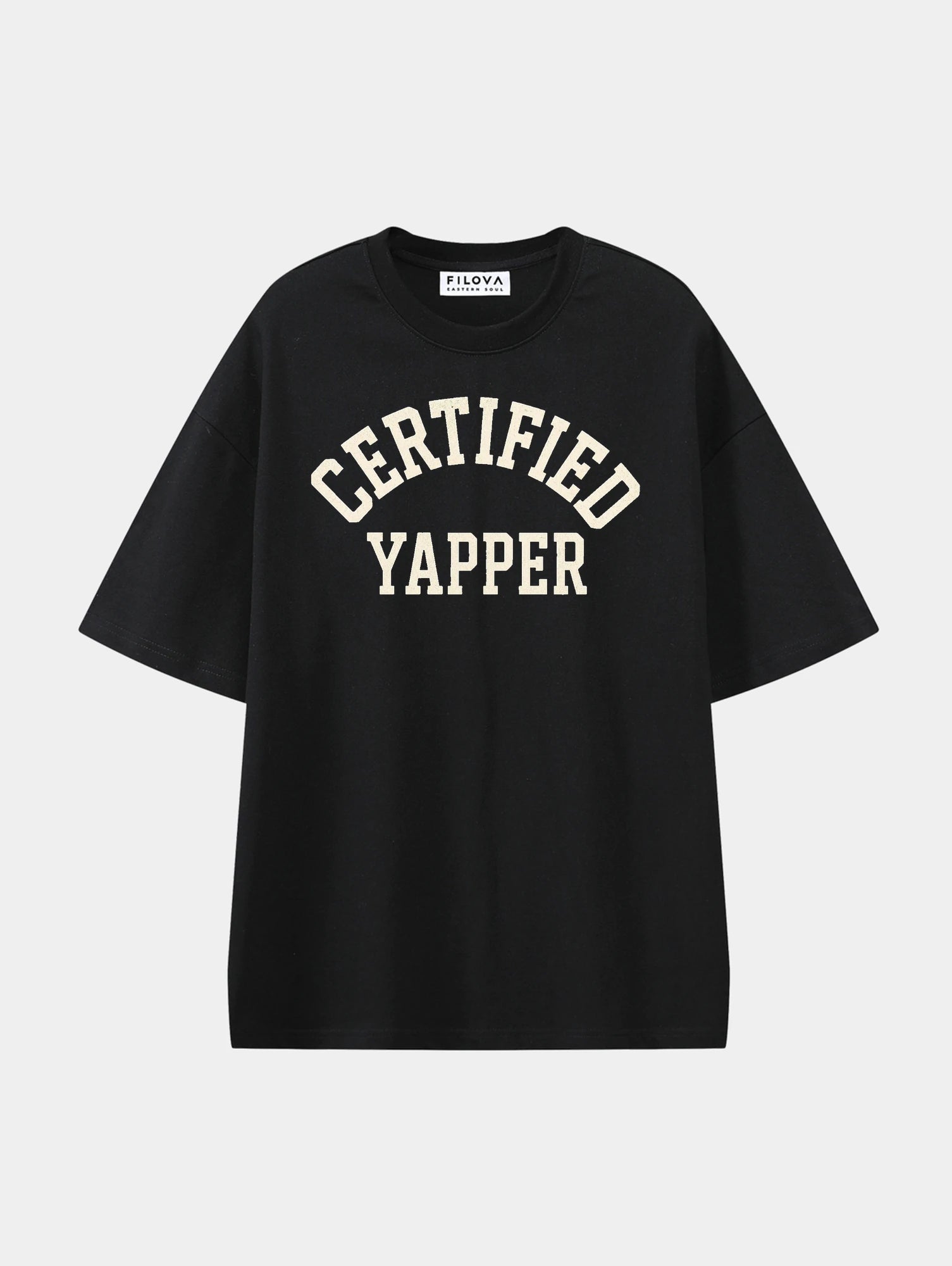 Certified Yapper Black graphic T-shirt, front view