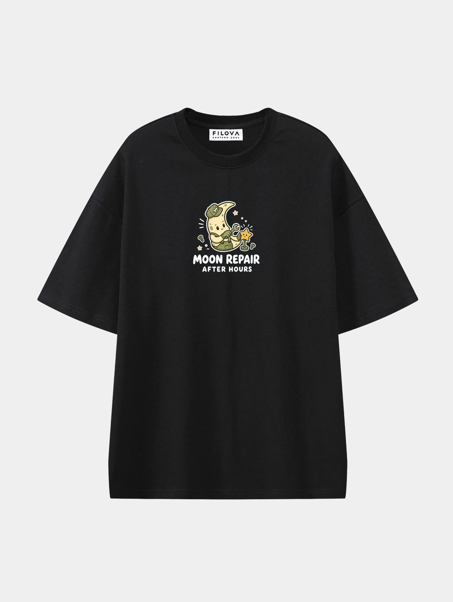 Moon Repair Black graphic T-shirt, front view