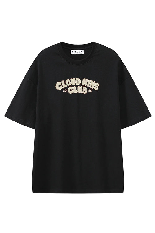 Cloud Nine Club Black graphic T-shirt, front view