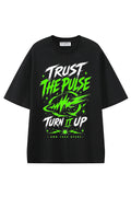 Trust The Pulse Black graphic T-shirt, front view