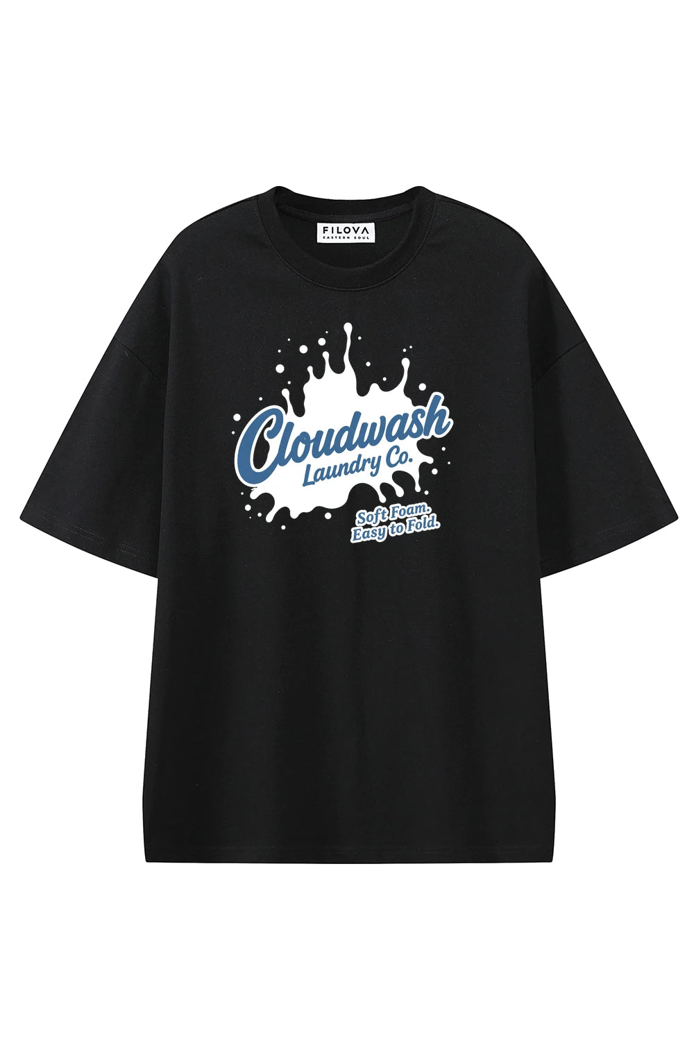 Cloudwash Laundry Co Black graphic T-shirt, front view