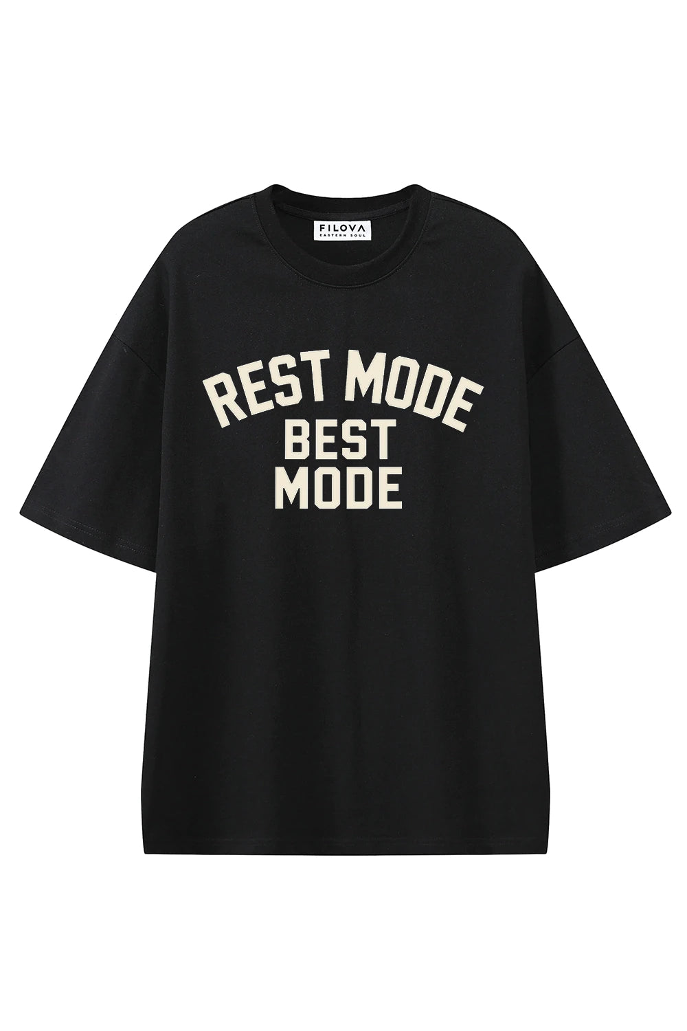 Rest Mode Best Mode Black graphic T-shirt, front view