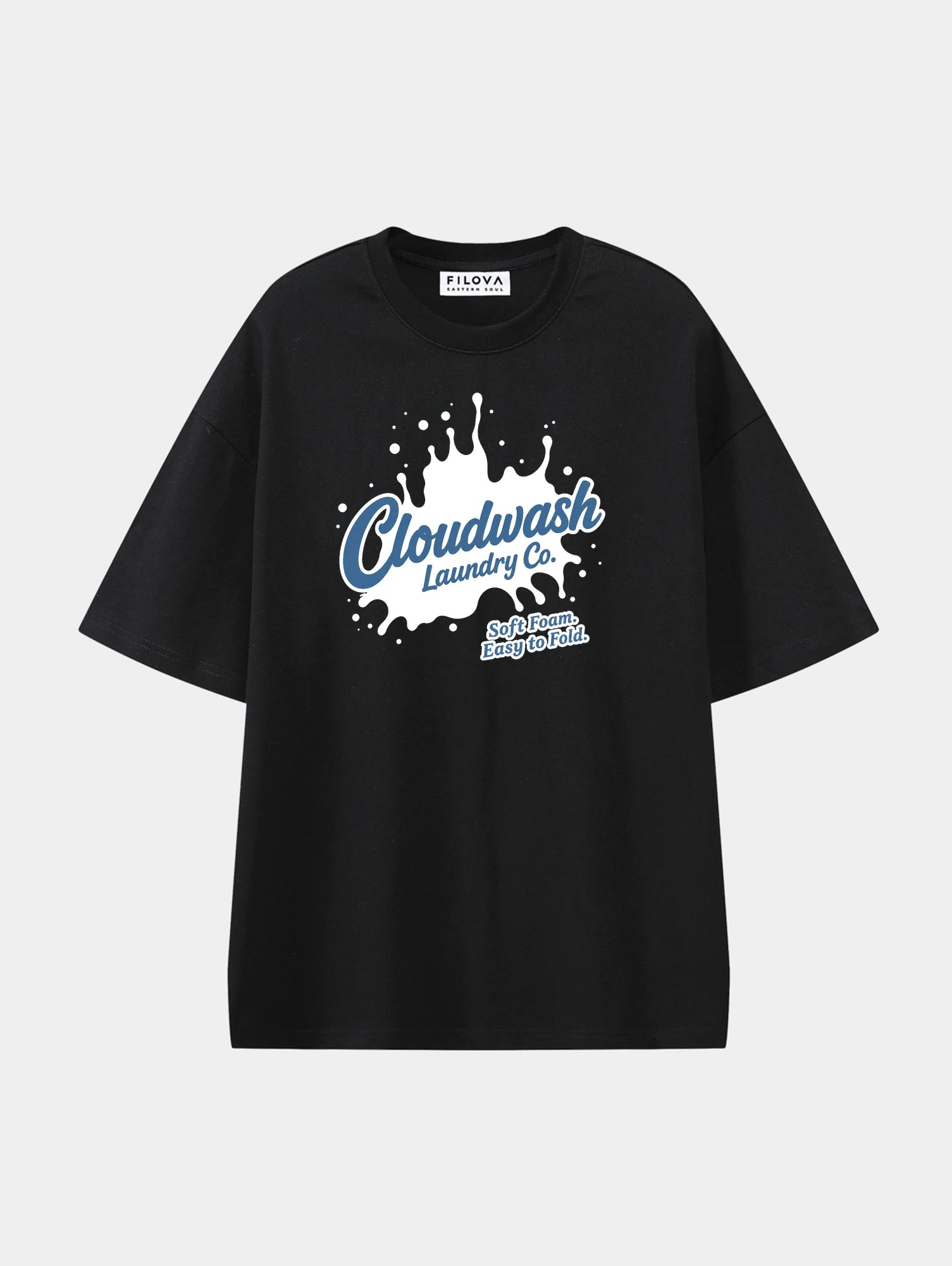 Cloudwash Laundry Co Black graphic T-shirt, front view