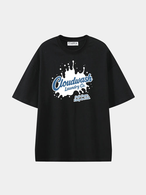 Cloudwash Laundry Co Black graphic T-shirt, front view