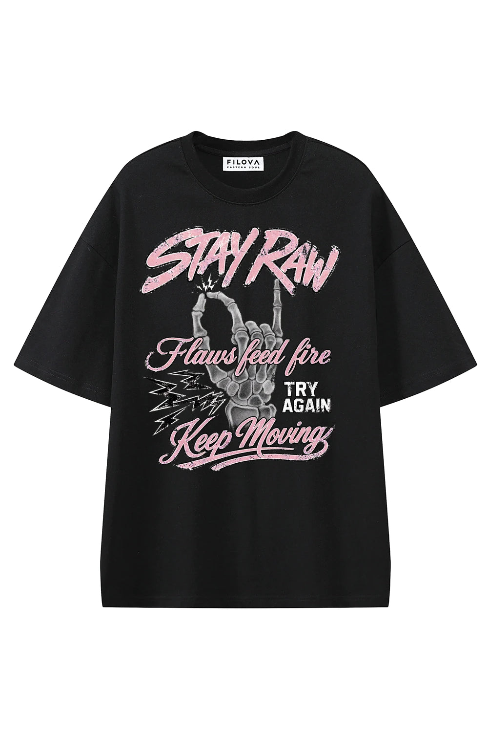 Stay Raw Black graphic T-shirt, front view