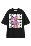 Dream Plush Rabbit Black graphic T-shirt, front view