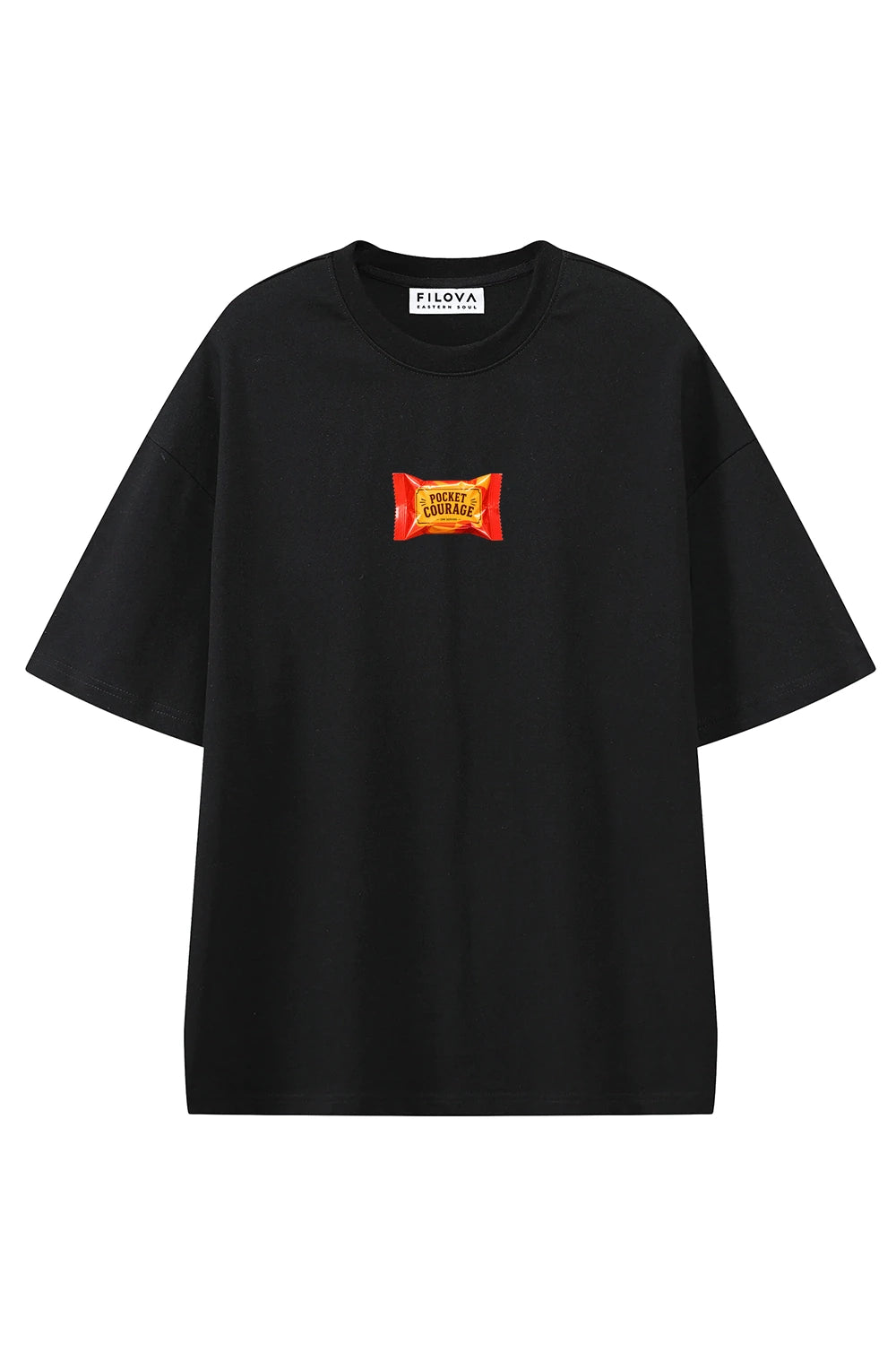 Pocket Courage Black graphic T-shirt, front view