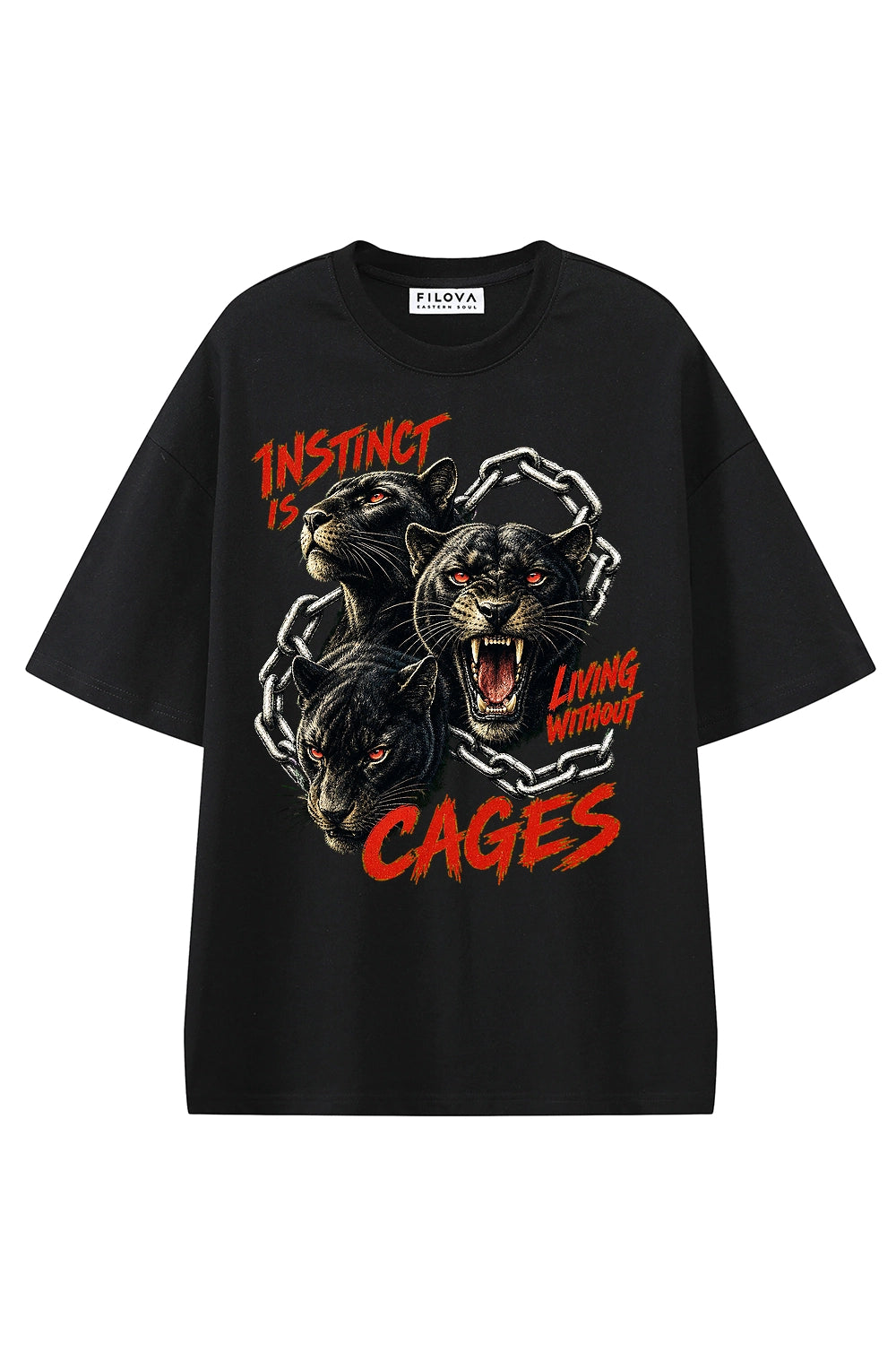 Instinct Without Cages Black graphic T-shirt, front view