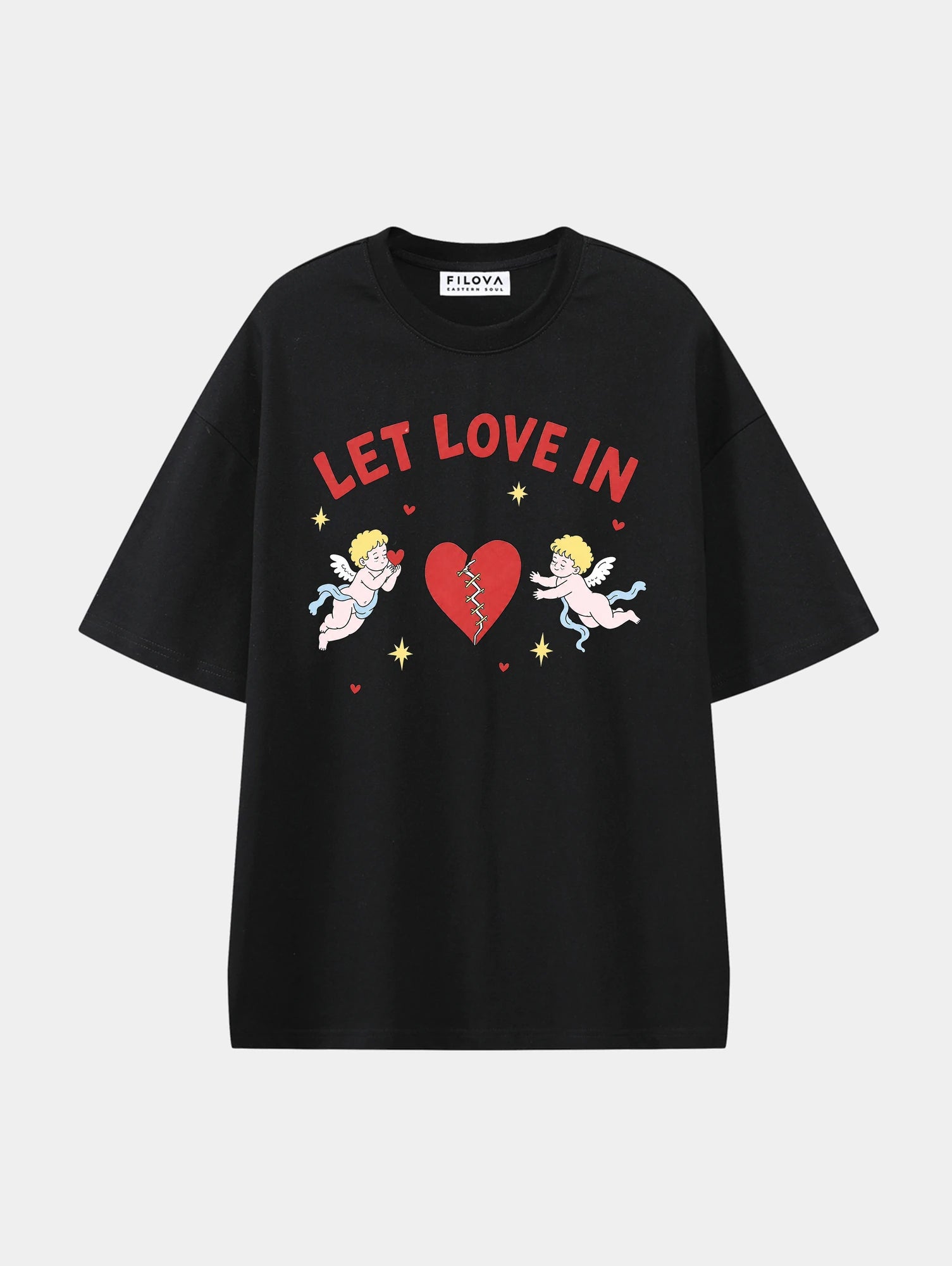 Let Love In Black graphic T-shirt, front view