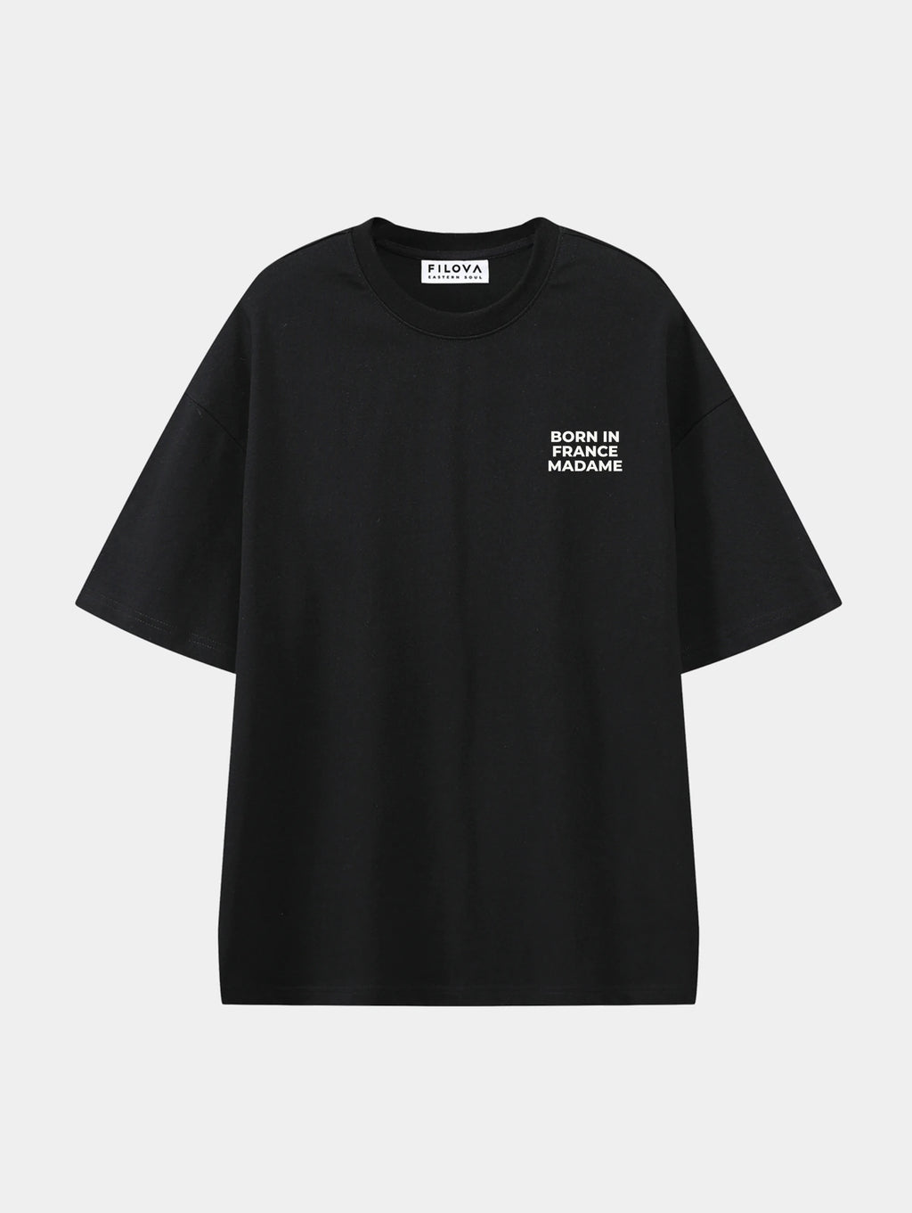 Born In France Madame Black graphic T-shirt, front view