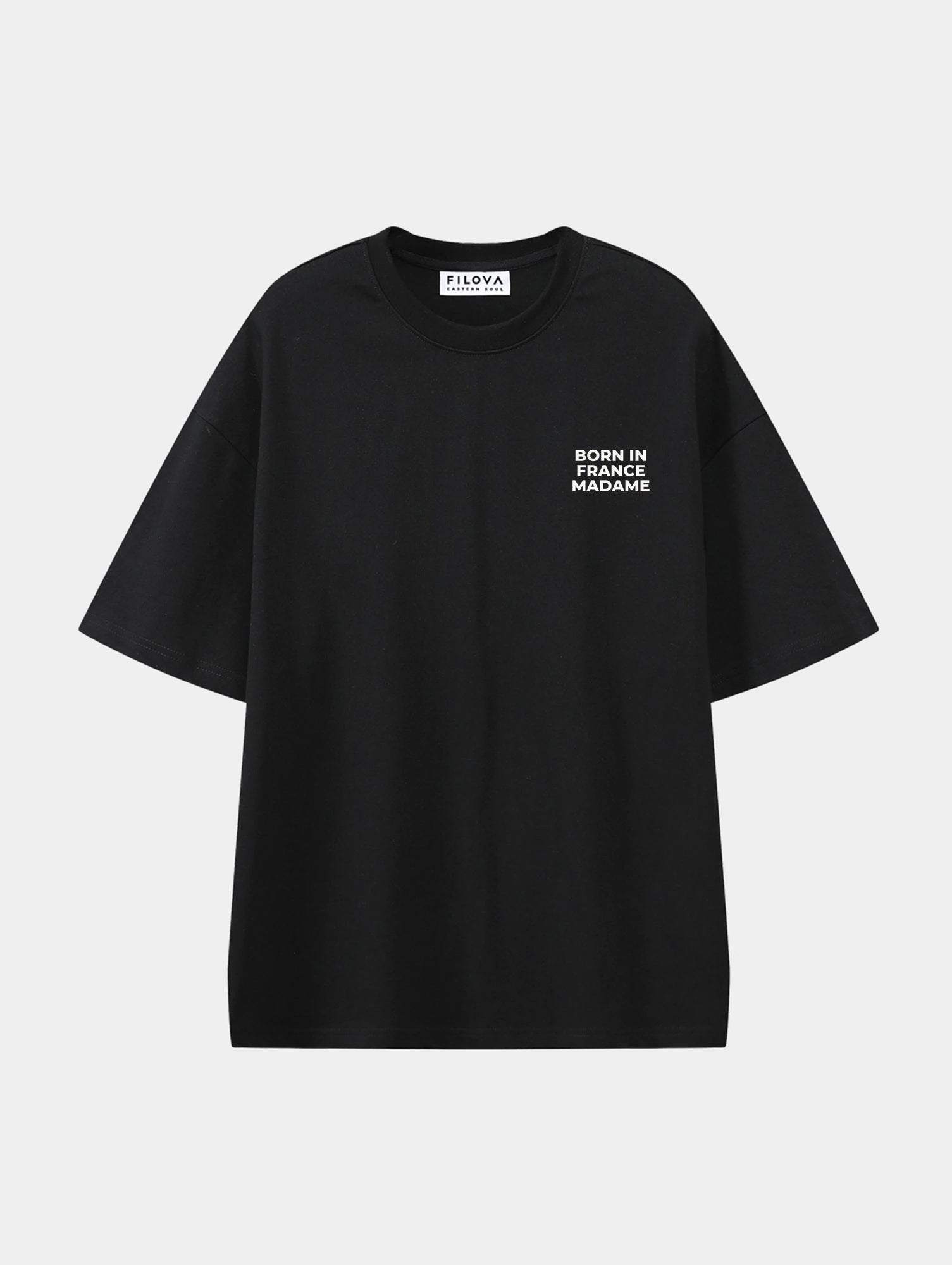 Born In France Madame Black graphic T-shirt, front view
