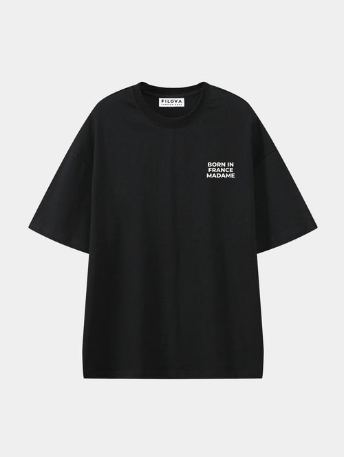 Born In France Madame Black graphic T-shirt, front view