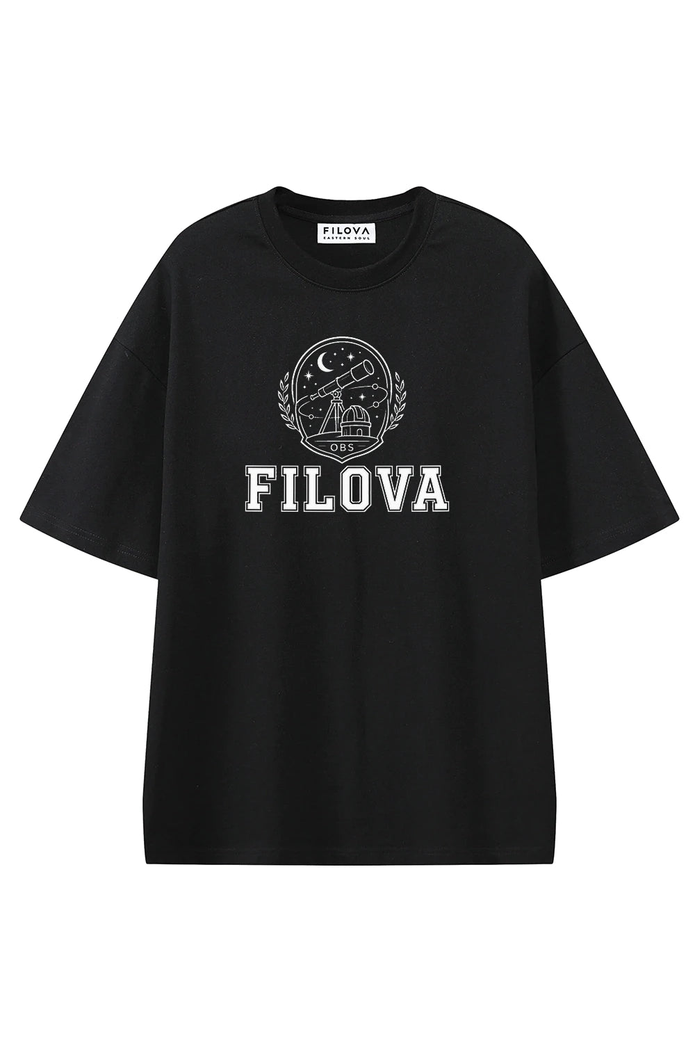Filova Observatory Club Black graphic T-shirt, front view