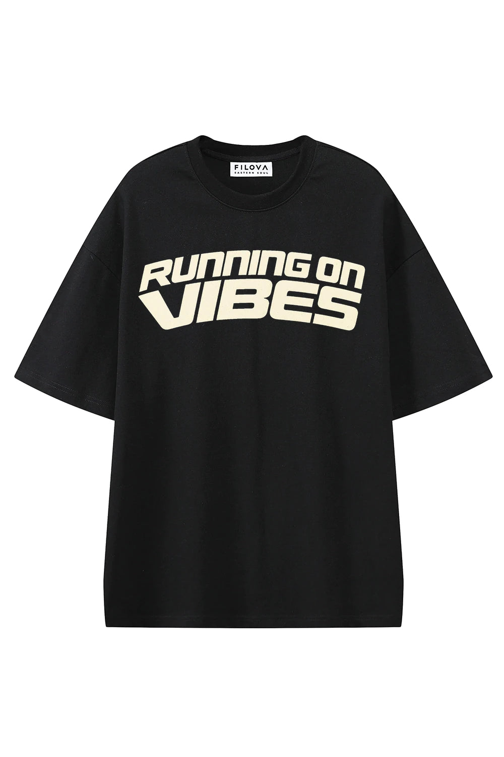 Running On Vibes Black graphic T-shirt, front view