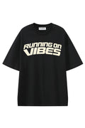 Running On Vibes Black graphic T-shirt, front view