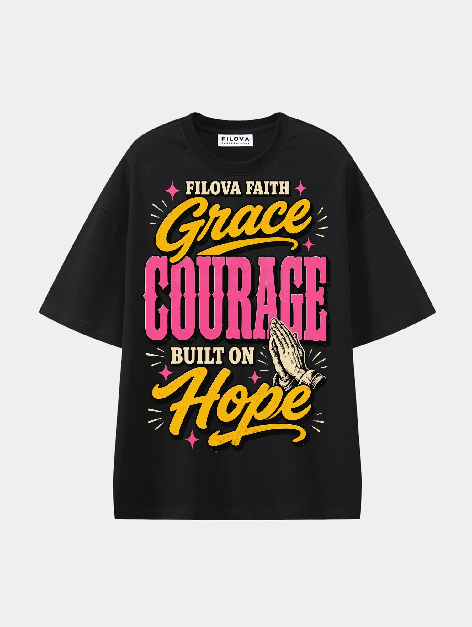 Grace Courage Hope Black graphic T-shirt, front view