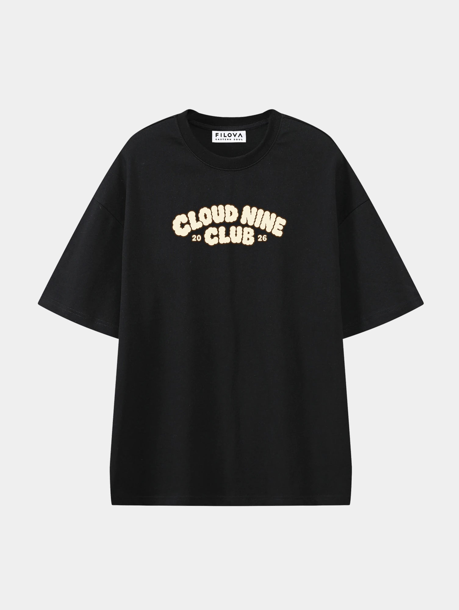 Cloud Nine Club Black graphic T-shirt, front view