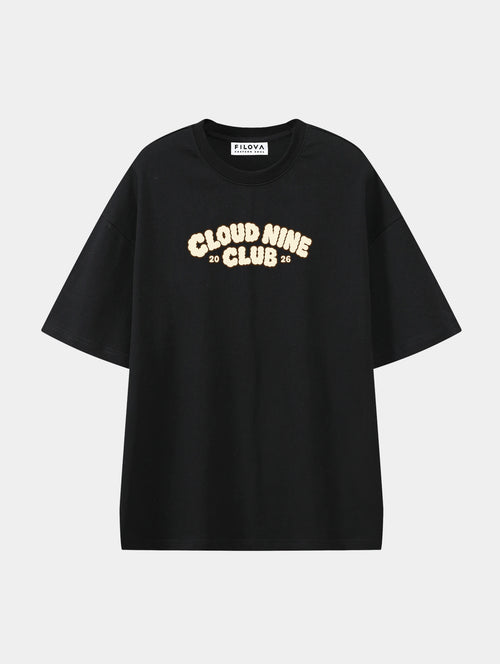 Cloud Nine Club Black graphic T-shirt, front view