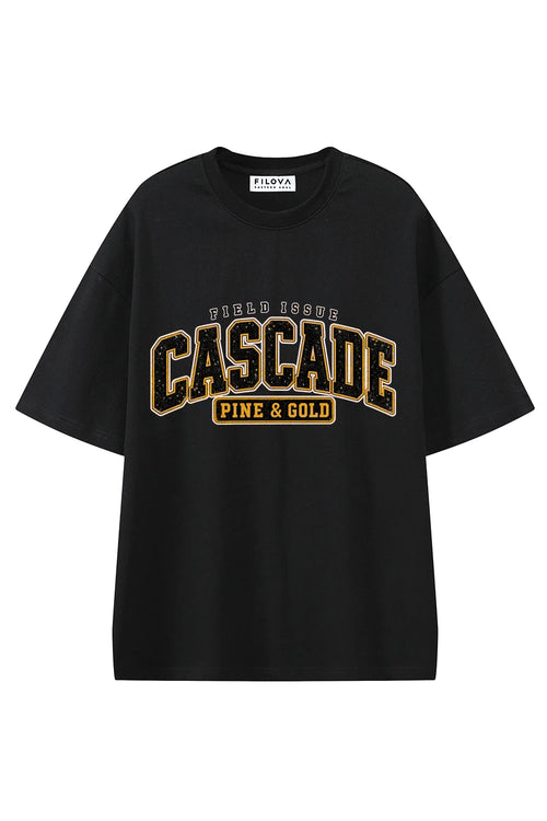 Cascade Pine Gold Black graphic T-shirt, front view