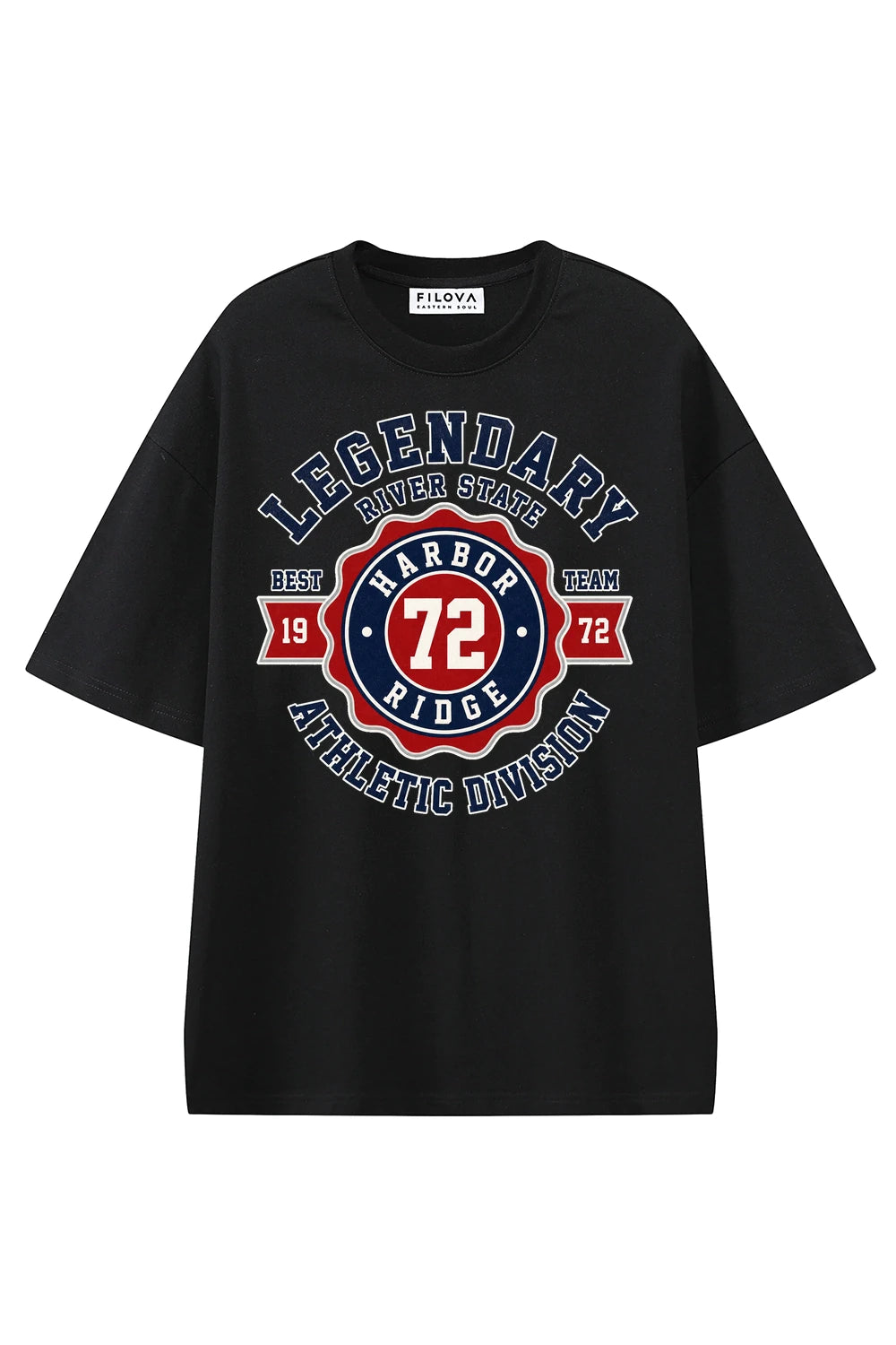 River State Division Black graphic T-shirt, front view