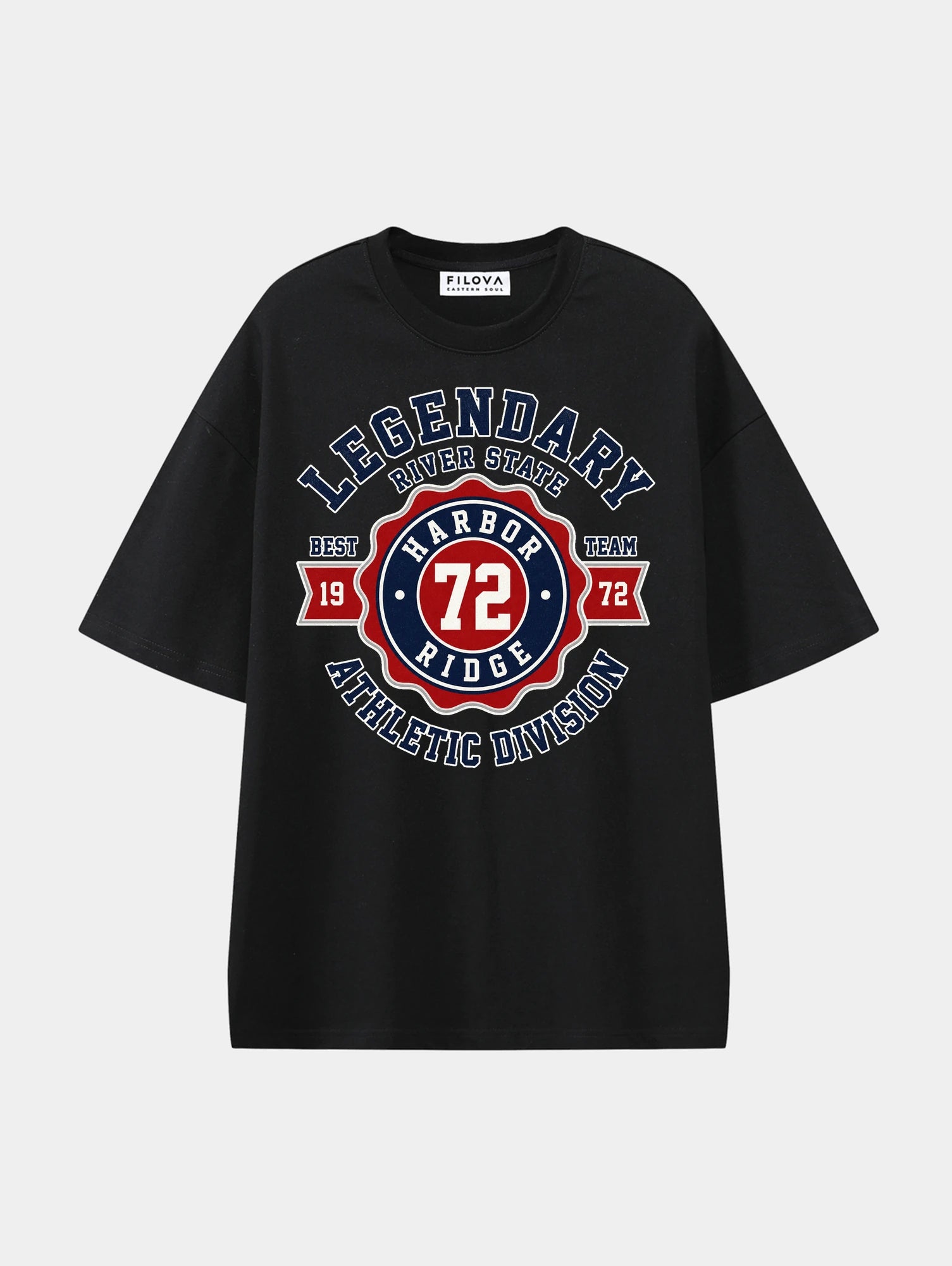River State Division Black graphic T-shirt, front view