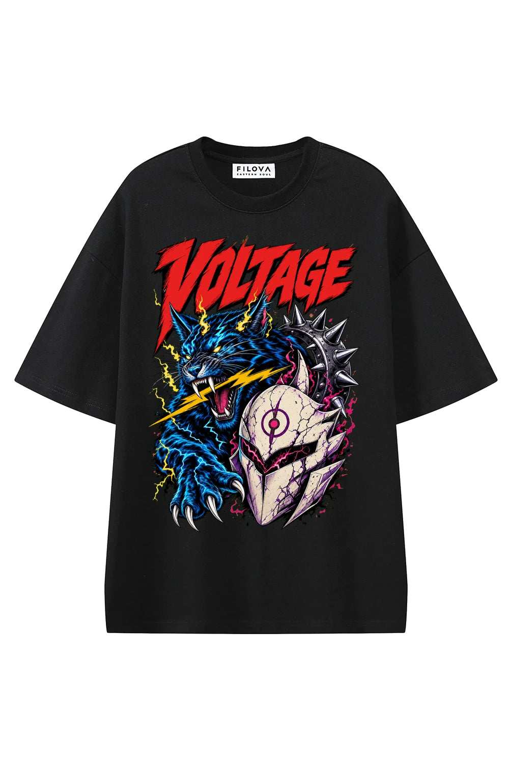 Voltage Unleashed Black graphic T-shirt, front view