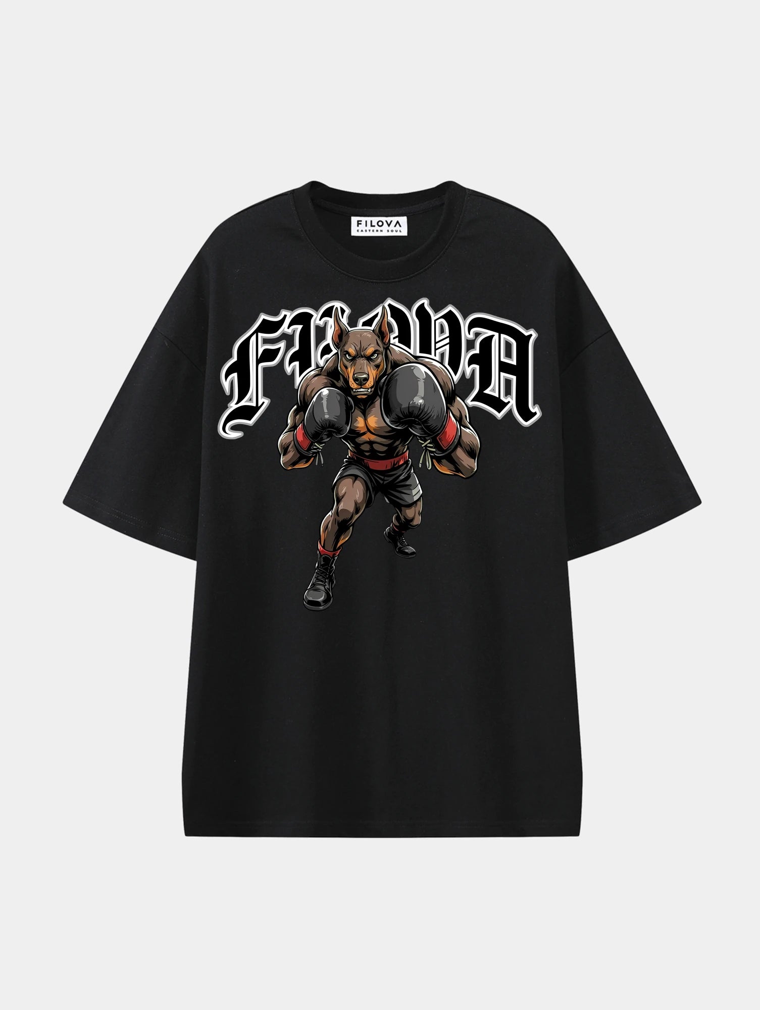 Boxing Dog Black graphic T-shirt, front view