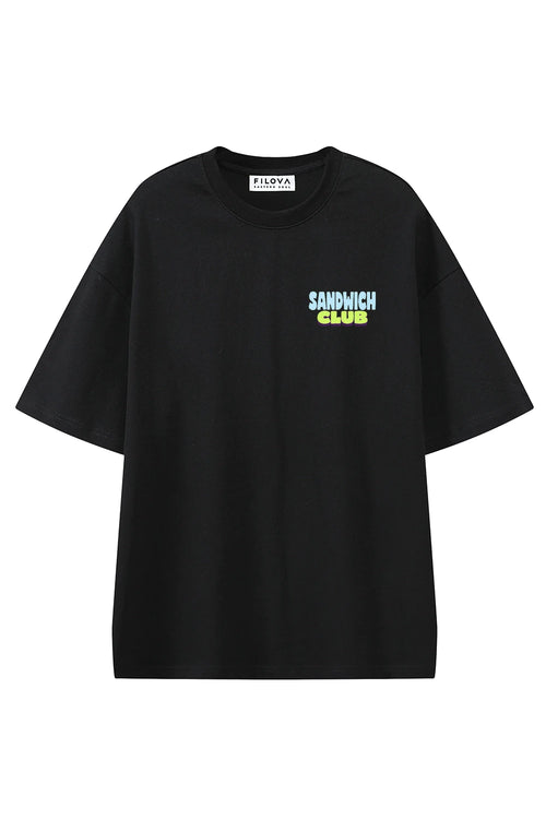 After Hours Sandwich Club Black graphic T-shirt, front view