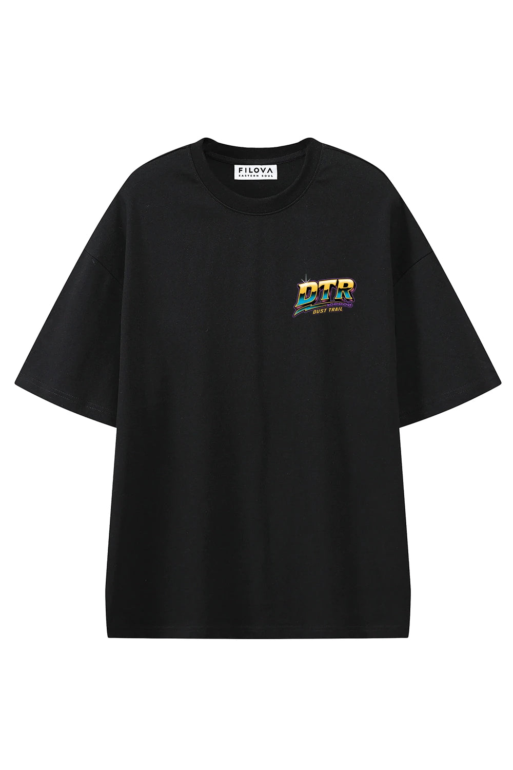 Dust Trail Riders Black graphic T-shirt, front view