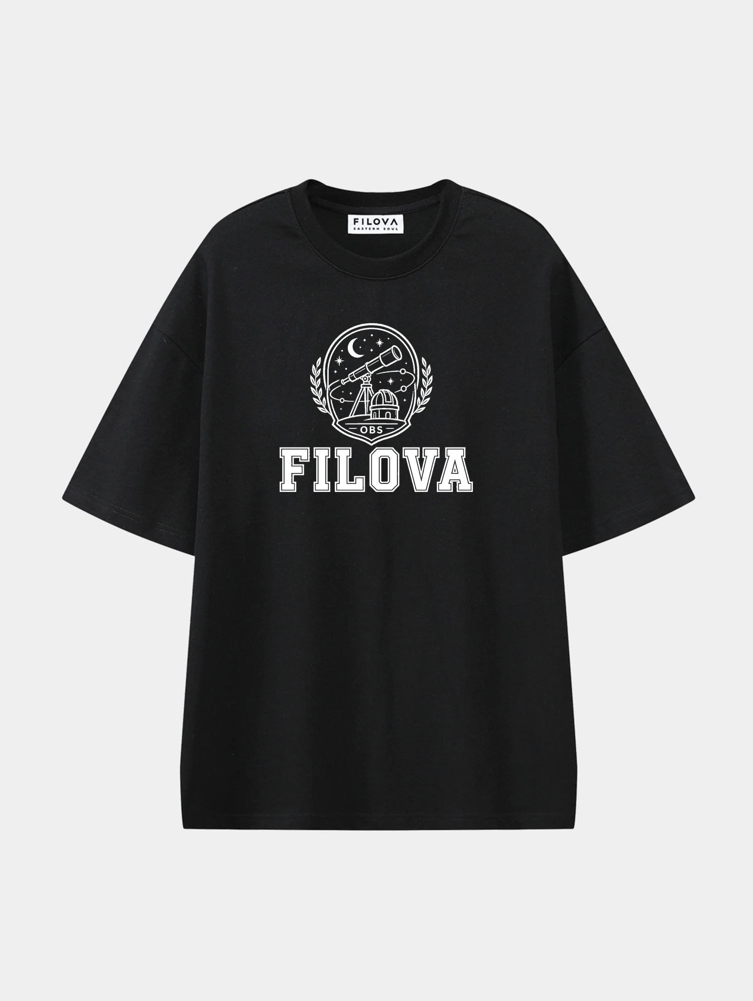 Filova Observatory Club Black graphic T-shirt, front view
